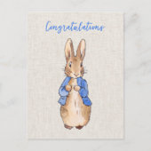 Peter het konijn met beige linnen achtergrond briefkaart (Voorkant)