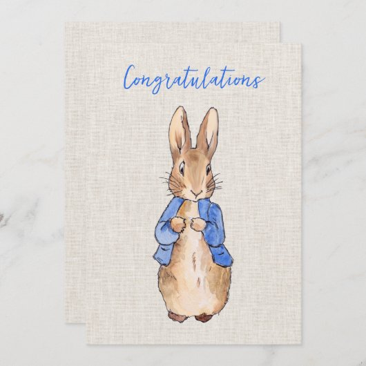 Peter het konijn met beige linnen achtergrond kaart (Voorkant / Achterkant)