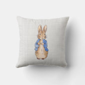 Peter het konijn met een grijze linnen achtergrond kussen (Achterkant)