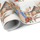 Peter het Konijn met Elf en besneeuwd landschap Cadeaupapier (Rol Hoek)