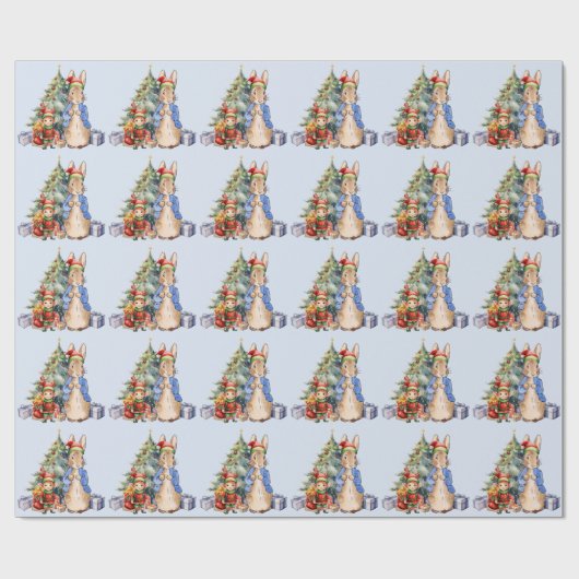 Peter het konijn met elf en kerstboom cadeaupapier (Vlak)