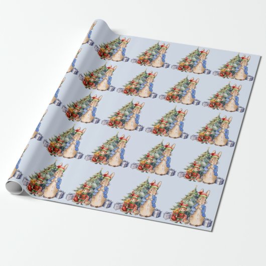 Peter het konijn met elf en kerstboom cadeaupapier (Uitgerold)