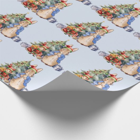 Peter het konijn met elf en kerstboom cadeaupapier (Hoek)