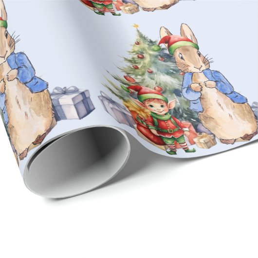 Peter het konijn met elf en kerstboom cadeaupapier (Rol Hoek)
