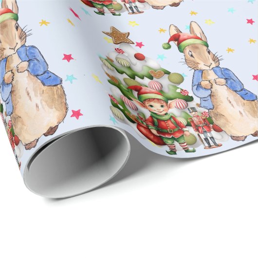 Peter het konijn met elf en kerstboom cadeaupapier (Rol Hoek)