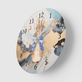 Peter het konijn met gouden splash achtergrond ronde klok (Hoek)