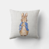 Peter het konijn met grijze linnen textuur kussen (Achterkant)