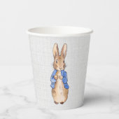 Peter het konijn met grijze linnen textuur papieren bekers (Achterkant)