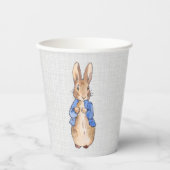 Peter het konijn met grijze linnen textuur papieren bekers (Voorkant)