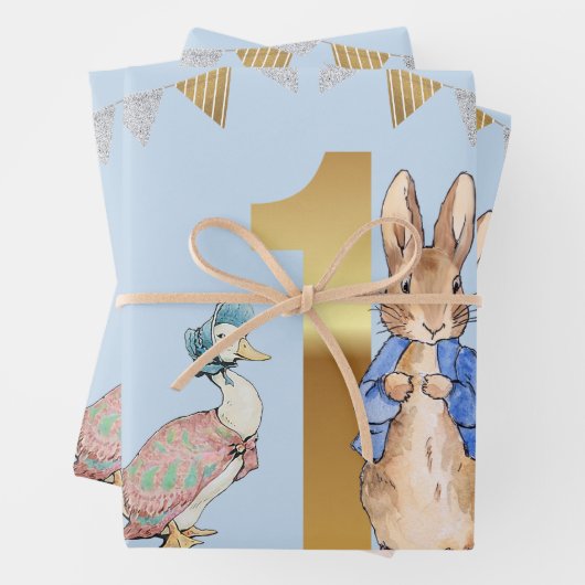 Peter het Konijn met Jemima Eerste Verjaardag Inpakpapier Vel (In situ)