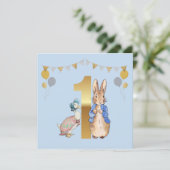 Peter het Konijn met Jemima Eerste Verjaardag Kaart (Staand voorkant)