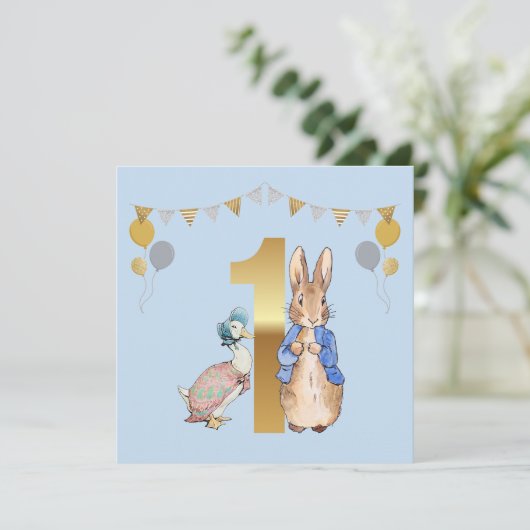 Peter het Konijn met Jemima Eerste Verjaardag Kaart (Staand voorkant)
