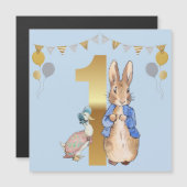 Peter het Konijn met Jemima Eerste Verjaardag Magnetische Uitnodiging (Voorkant / Achterkant)