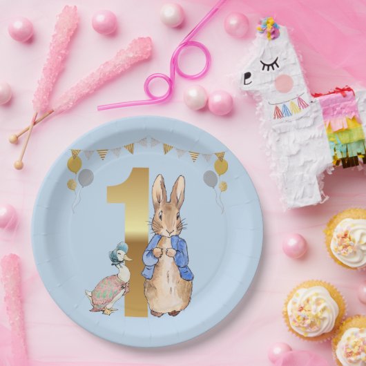 Peter het Konijn met Jemima Eerste Verjaardag Papieren Bordje (Feest)
