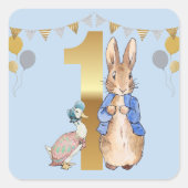 Peter het Konijn met Jemima Eerste Verjaardag Vierkante Sticker (Voorkant)