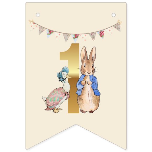 Peter het Konijn met Jemima Eerste Verjaardag Vlaggetjes (Derde vlag)