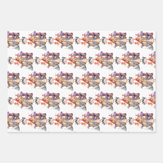 Peter het konijn met kersthuisje inpakpapier vel (Voorkant 3)