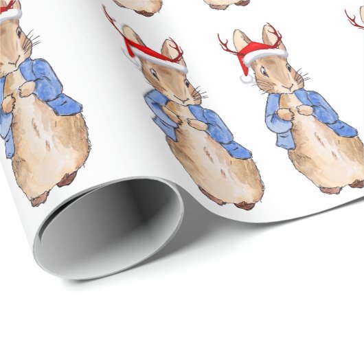 Peter het konijn met kerstmuts cadeaupapier (Rol Hoek)