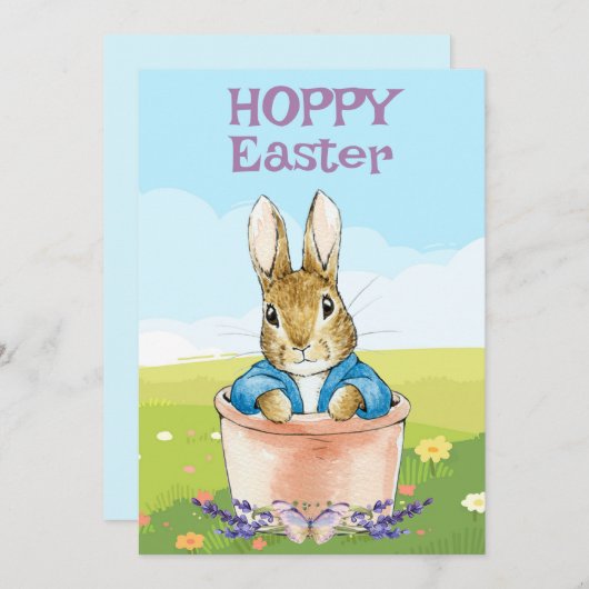 Peter het Konijn met lavendelvlinder Feestdagenkaart (Voorkant / Achterkant)