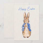 Peter het Konijn met Linnen Achtergrond Feestdagenkaart (Voorkant / Achterkant)