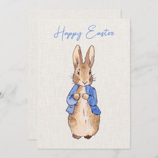 Peter het Konijn met Linnen Achtergrond Feestdagenkaart (Voorkant / Achterkant)