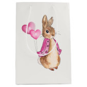 Peter het Konijn met roze hartballonnen Medium Cadeauzakje (Voorkant)