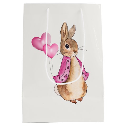 Peter het Konijn met roze hartballonnen Medium Cadeauzakje (Achterkant)