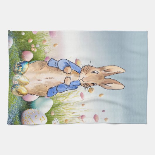 Peter het Konijn Paaseieren en wilde bloemen Theedoek (Horizontaal)