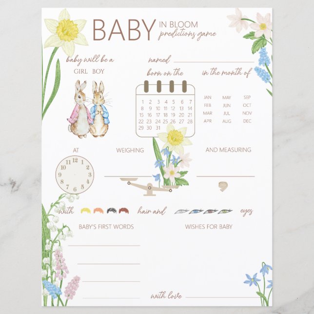 Peter het konijn Pasen Lente Bloom Guessing Game (Voorkant)