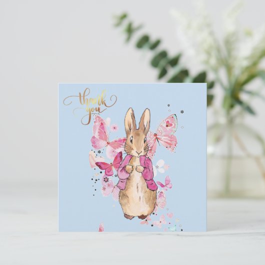 Peter het Konijn Roze Jas Bedankkaart (Staand voorkant)