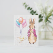 Peter het Konijn Roze Jas Grijze Linnen   Bedankkaart (Staand voorkant)