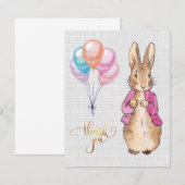 Peter het Konijn Roze Jas Grijze Linnen   Bedankkaart (Voorkant / Achterkant)