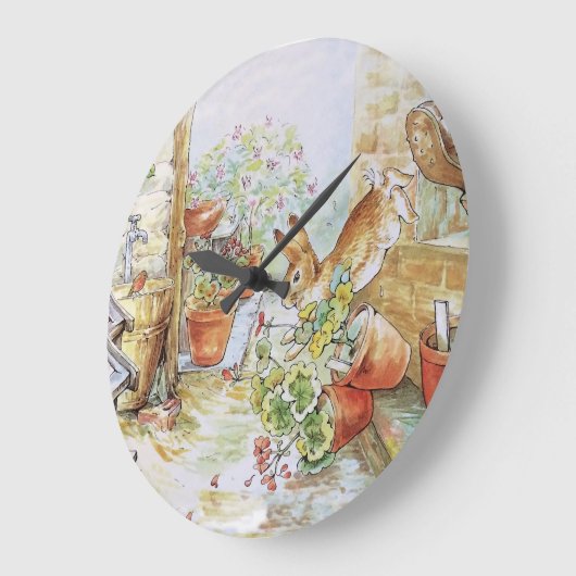 Peter het konijn tuimelt in tuinhuisje grote klok (Hoek)