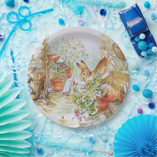 Peter het konijn tuimelt in tuinhuisje papieren bordje (Feest)