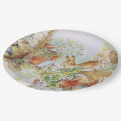 Peter het konijn tuimelt in tuinhuisje papieren bordje (Gekanteld)