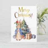 Peter het Konijn Vrolijke Kerstboom Feestdagenkaart (Staand voorkant)