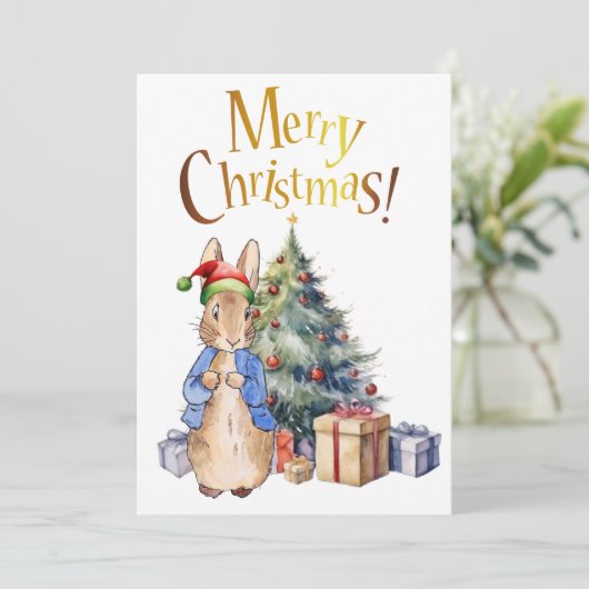 Peter het Konijn Vrolijke Kerstboom Feestdagenkaart (Staand voorkant)
