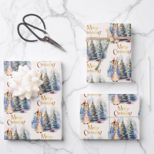 Peter het Konijn Vrolijke Kerstboom Inpakpapier Vel (Voorkant)