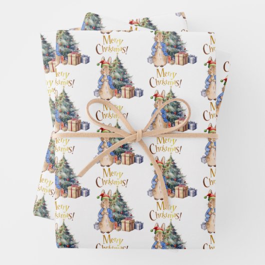 Peter het Konijn Vrolijke Kerstboom Inpakpapier Vel (In situ)