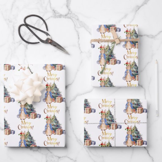 Peter het Konijn Vrolijke Kerstboom Inpakpapier Vel (Voorkant)