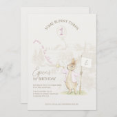 Peter het konijn wat konijn 1e verjaardag roze kaart (Voorkant / Achterkant)