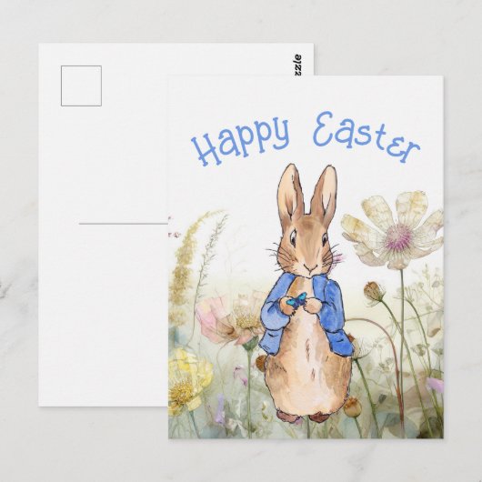 Peter het konijn wilde bloemen Gelukkig Pasen Briefkaart (Voorkant / Achterkant)
