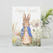 Peter het konijn wilde bloemen Gelukkig Pasen Feestdagenkaart (Staand voorkant)