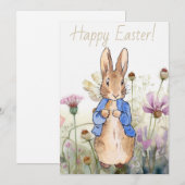 Peter het konijn wilde bloemen Gelukkig Pasen Feestdagenkaart (Voorkant / Achterkant)