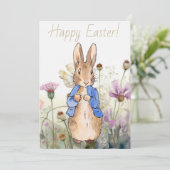 Peter het konijn wilde bloemen Gelukkig Pasen Feestdagenkaart (Staand voorkant)