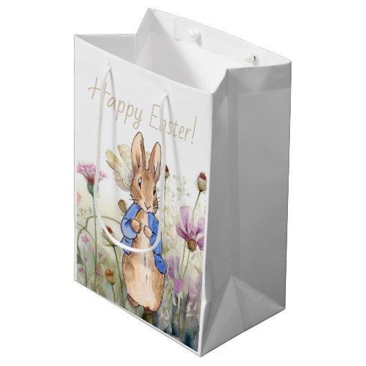 Peter het konijn wilde bloemen Gelukkig Pasen Medium Cadeauzakje (Voorkant Gekanteld)