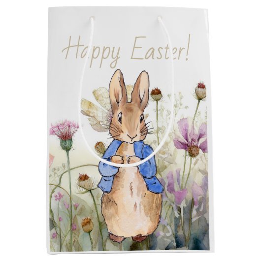 Peter het konijn wilde bloemen Gelukkig Pasen Medium Cadeauzakje (Voorkant)