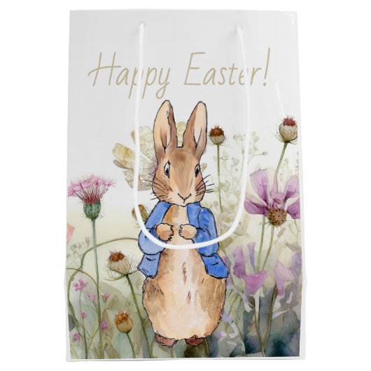 Peter het konijn wilde bloemen Gelukkig Pasen Medium Cadeauzakje (Achterkant)
