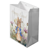 Peter het konijn wilde bloemen Gelukkig Pasen Medium Cadeauzakje (Achterkant Gekanteld)