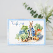Peter konijn baby boy baby shower bedankkaart (Staand voorkant)